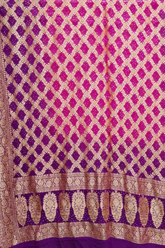 Pink And Purple Banarasi Bandhani Pure Georgette Dupatta - Luxurion World