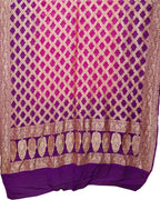 Pink And Purple Banarasi Bandhani Pure Georgette Dupatta - Luxurion World
