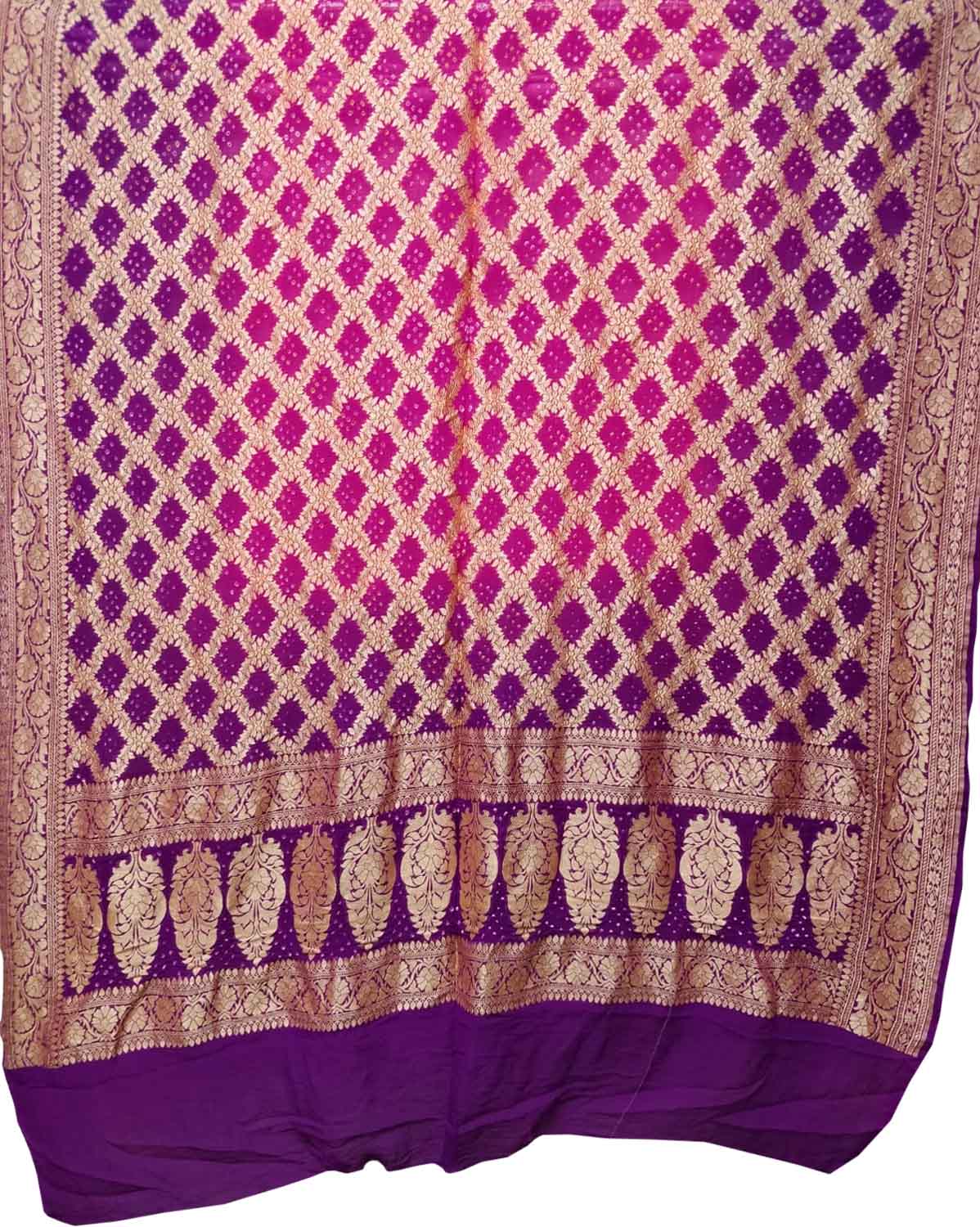 Pink And Purple Banarasi Bandhani Pure Georgette Dupatta - Luxurion World