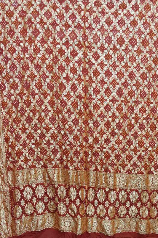 Red Banarasi Bandhani Pure Georgette Dupatta - Luxurion World