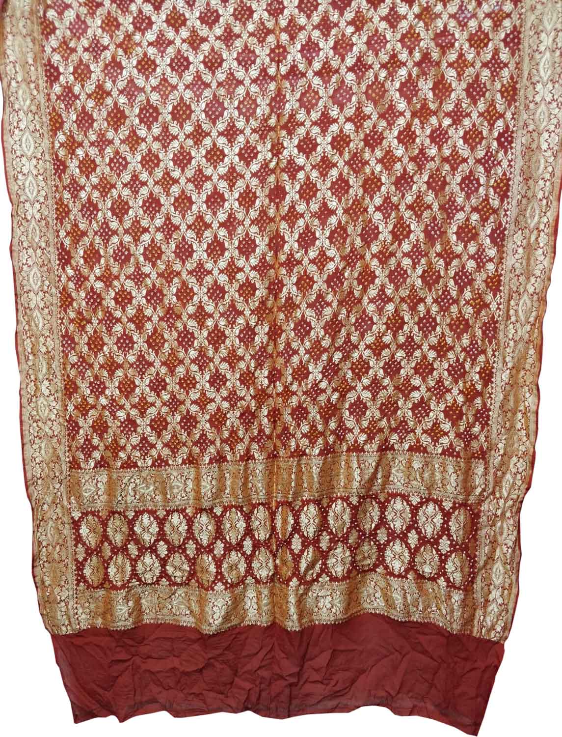 Red Banarasi Bandhani Pure Georgette Dupatta - Luxurion World