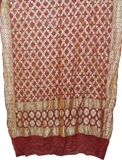 Red Banarasi Bandhani Pure Georgette Dupatta - Luxurion World