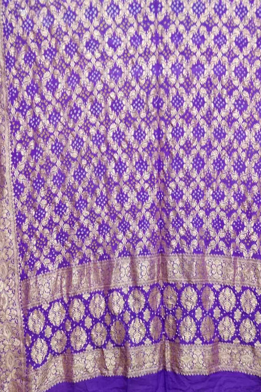 Purple Banarasi Bandhani Pure Georgette Dupatta - Luxurion World