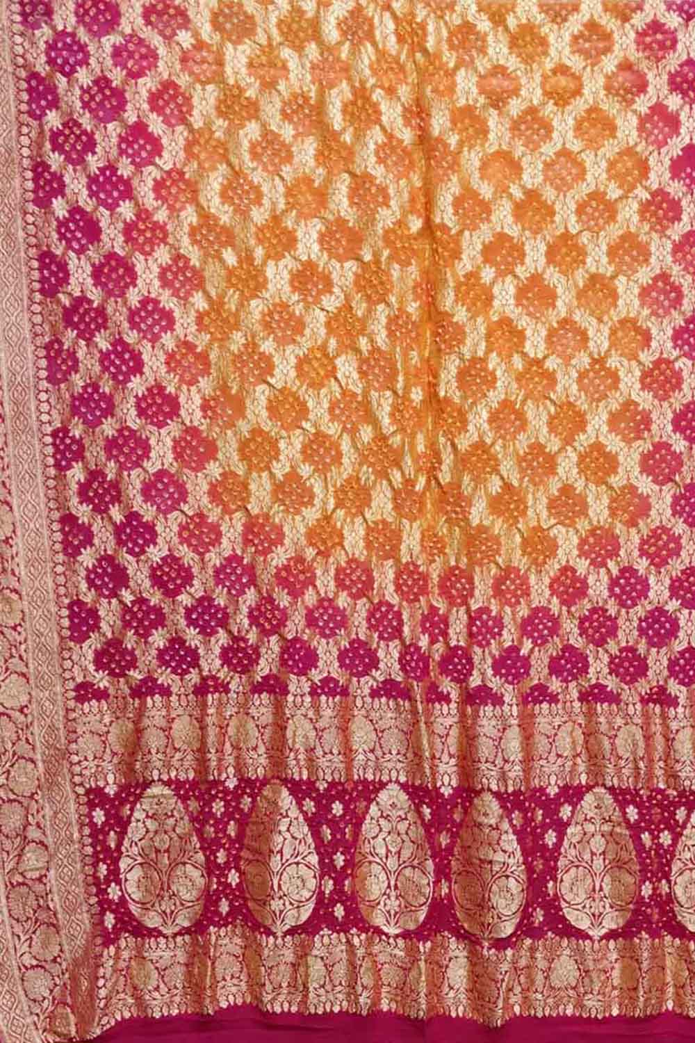 Orange And Pink Banarasi Bandhani Pure Georgette Dupatta - Luxurion World