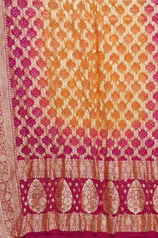 Orange And Pink Banarasi Bandhani Pure Georgette Dupatta - Luxurion World