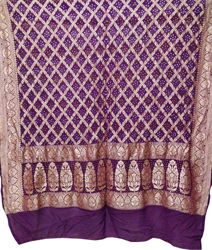 Purple Banarasi Bandhani Pure Georgette Dupatta - Luxurion World