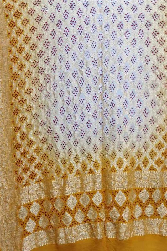 Yellow Banarasi Bandhani Pure Georgette Dupatta - Luxurion World