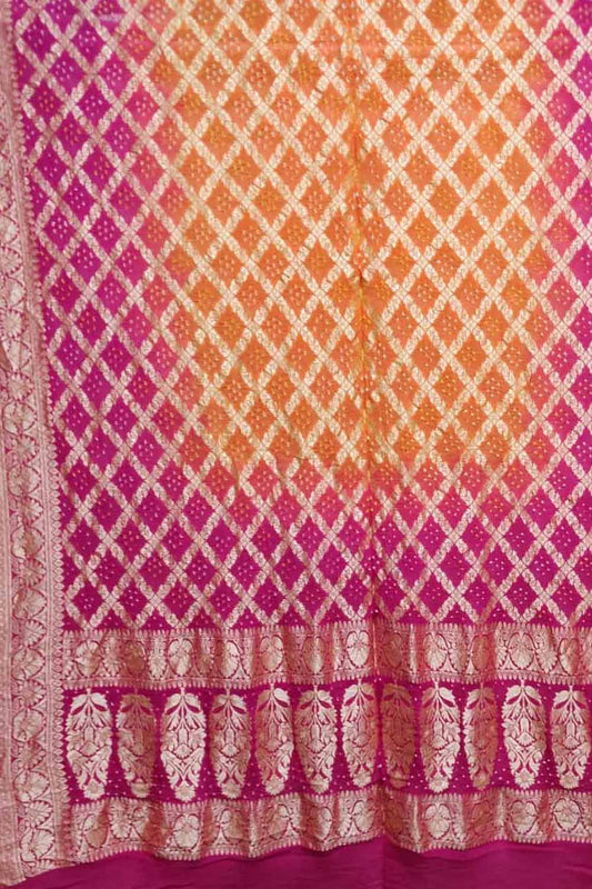 Orange And Pink Banarasi Bandhani Pure Georgette Dupatta - Luxurion World