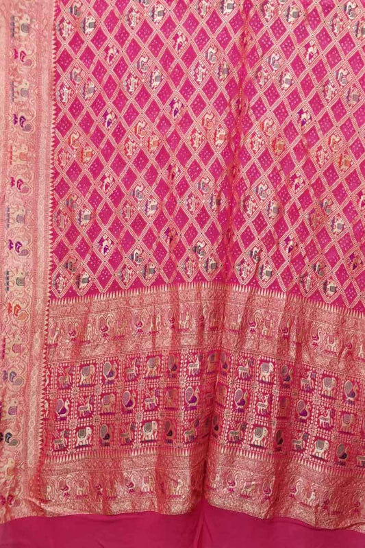 Exquisite Pink Banarasi Bandhani Pure Georgette Dupatta with Meenakari Work - Luxurion World