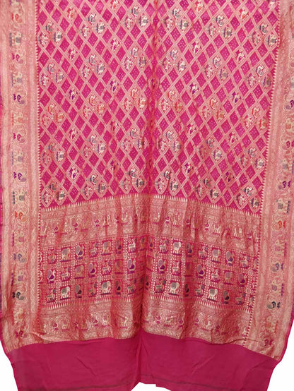 Exquisite Pink Banarasi Bandhani Pure Georgette Dupatta with Meenakari Work - Luxurion World