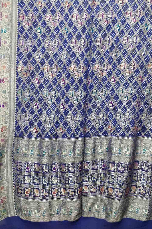 Elegant Blue Banarasi Bandhani Pure Georgette Meenakari Dupatta - Luxurion World