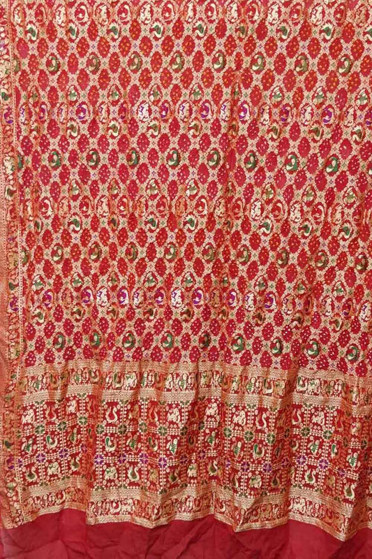 Elegant Red Banarasi Bandhani Pure Georgette Dupatta with Meenakari Work - Luxurion World