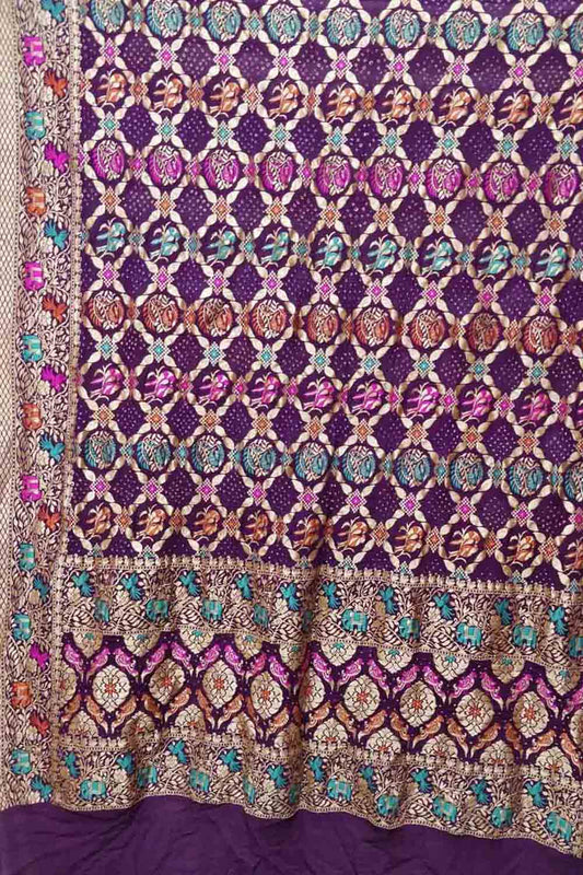 Elegant Purple Banarasi Bandhani Pure Georgette Meenakari Dupatta - Luxurion World