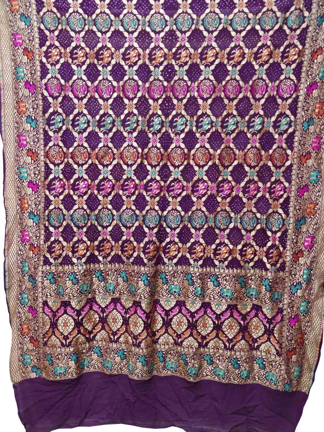 Elegant Purple Banarasi Bandhani Pure Georgette Meenakari Dupatta - Luxurion World