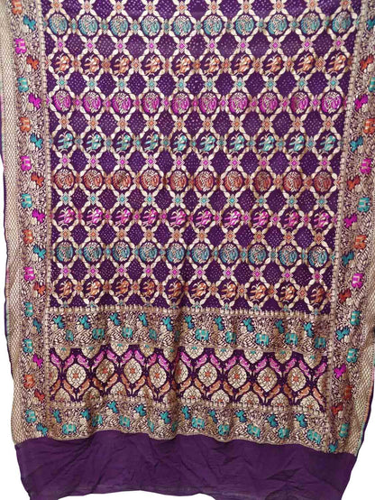 Elegant Purple Banarasi Bandhani Pure Georgette Meenakari Dupatta - Luxurion World