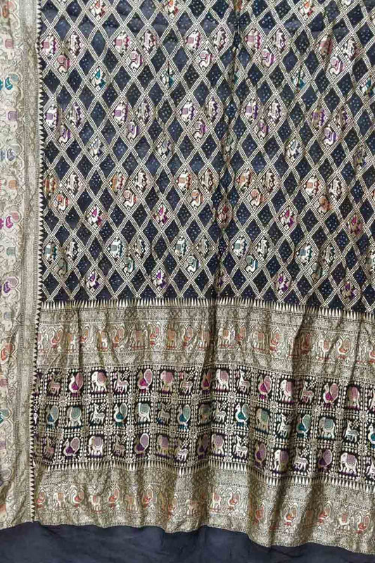 Elegant Black Banarasi Bandhani Pure Georgette Dupatta with Meenakari Work - Luxurion World