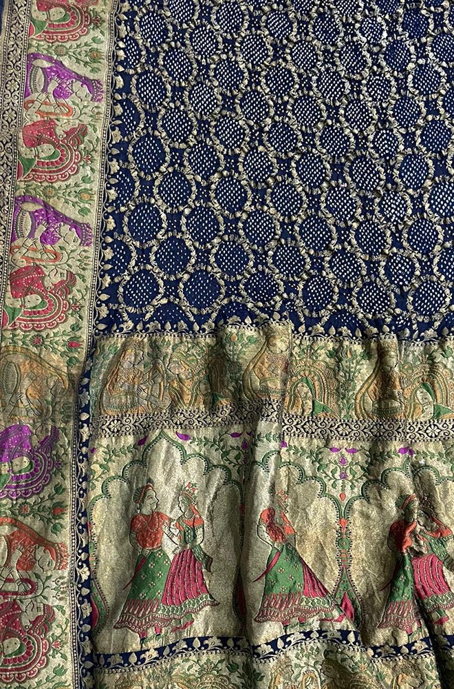 Blue Banarasi Bandhani Pure Georgette Meenakari Dupatta - Luxurion World