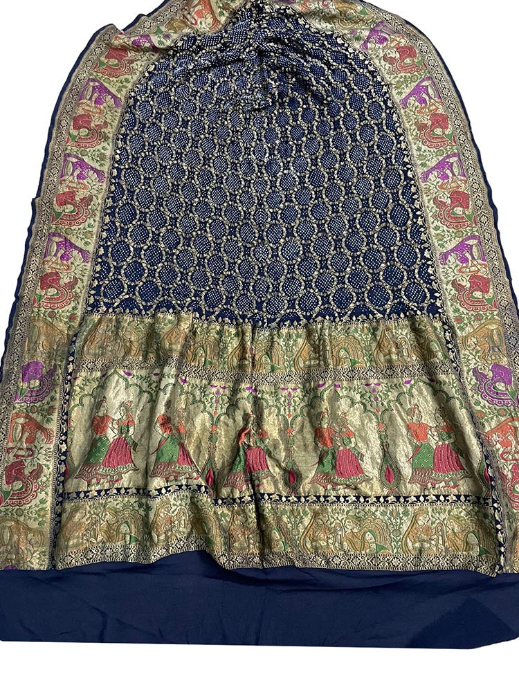 Blue Banarasi Bandhani Pure Georgette Meenakari Dupatta - Luxurion World