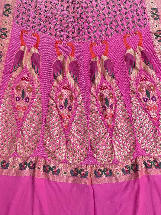 Pink Banarasi Bandhani Handloom Pure Georgette Dupatta