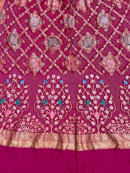 Pink Banarasi Bandhani Handloom Pure Georgette Dupatta