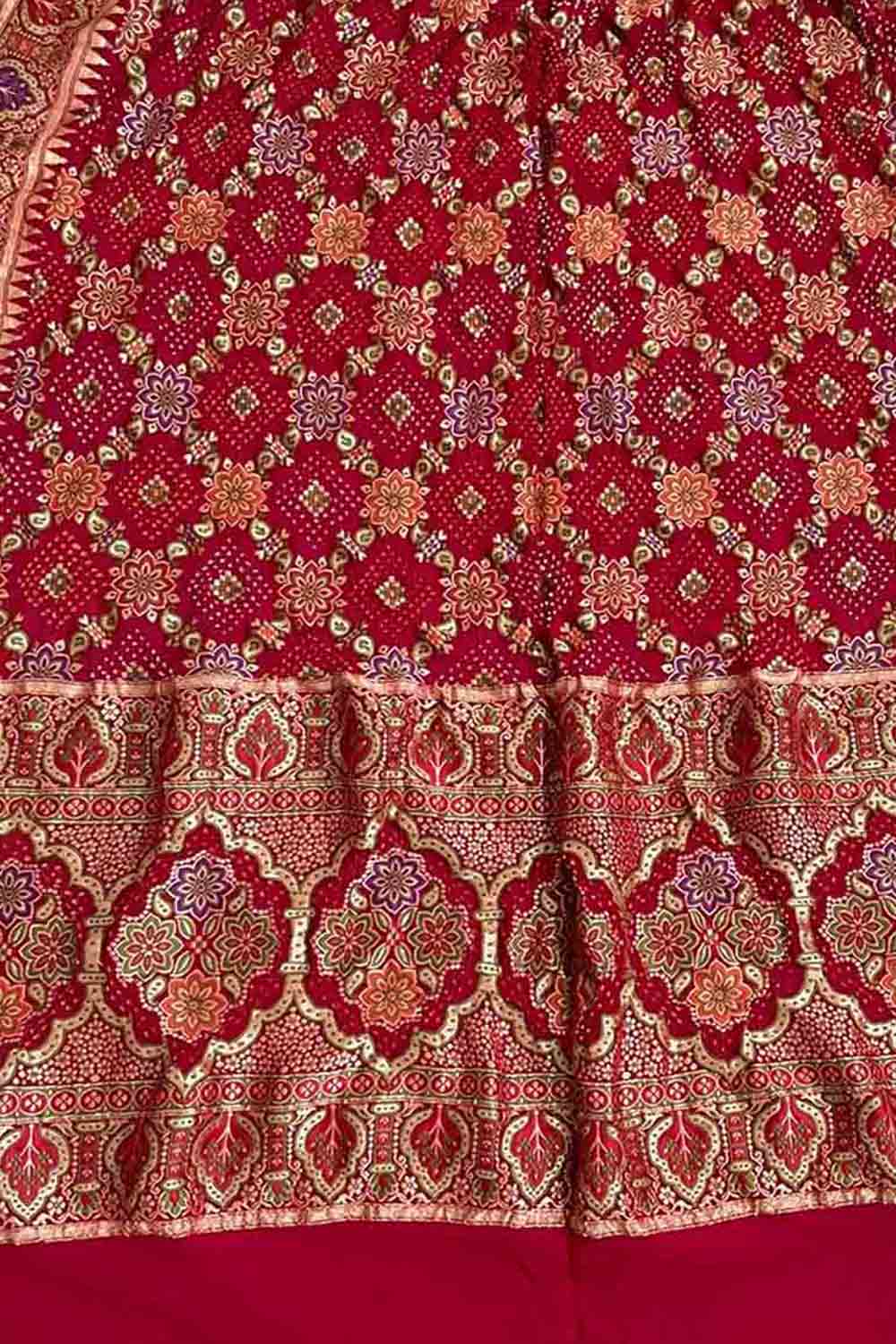Red Banarasi Bandhani Pure Georgette Dupatta - Luxurion World