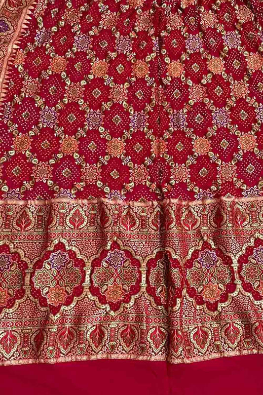 Red Banarasi Bandhani Pure Georgette Dupatta - Luxurion World