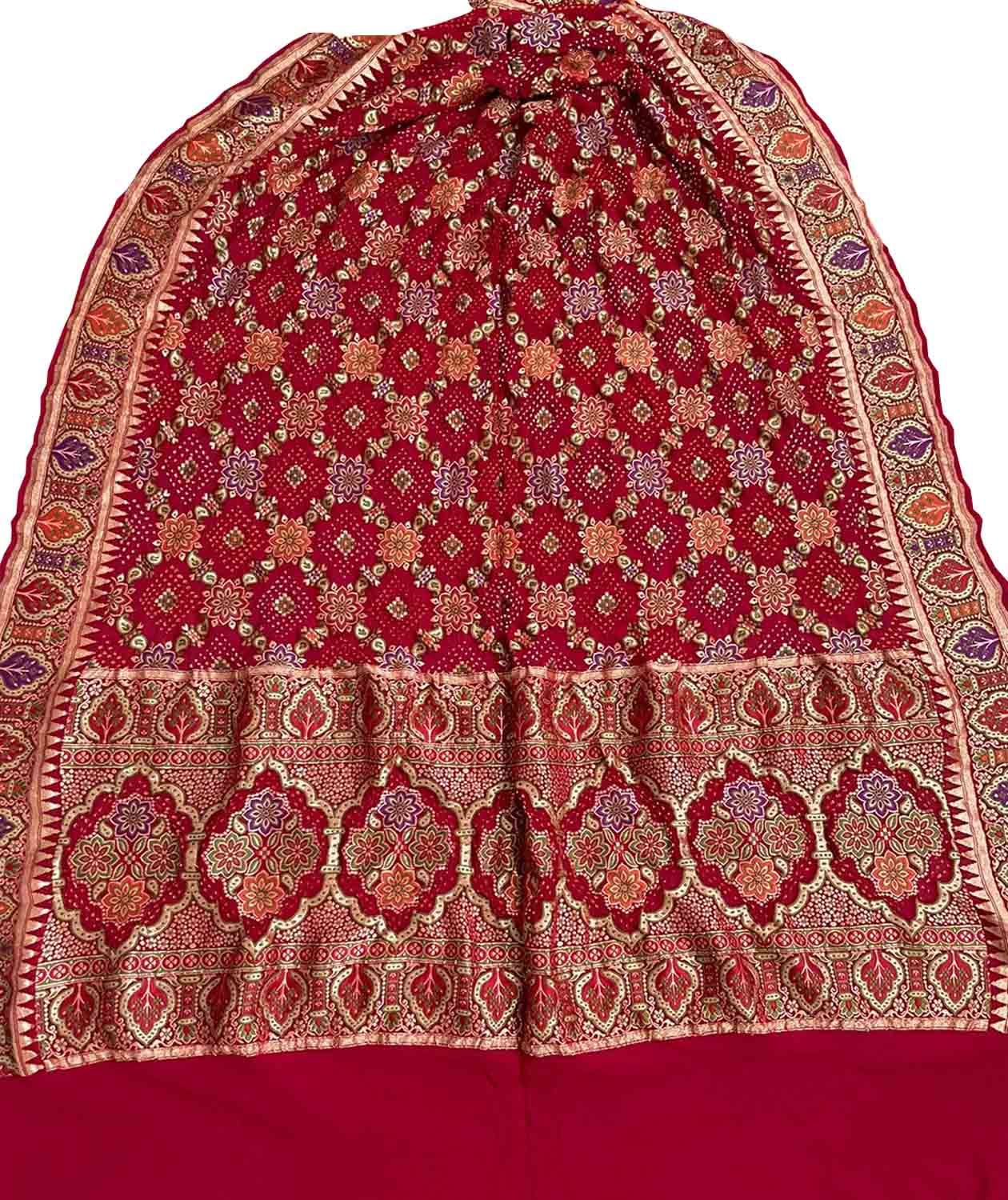 Red Banarasi Bandhani Pure Georgette Dupatta - Luxurion World