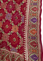 Red Banarasi Bandhani Pure Georgette Dupatta - Luxurion World