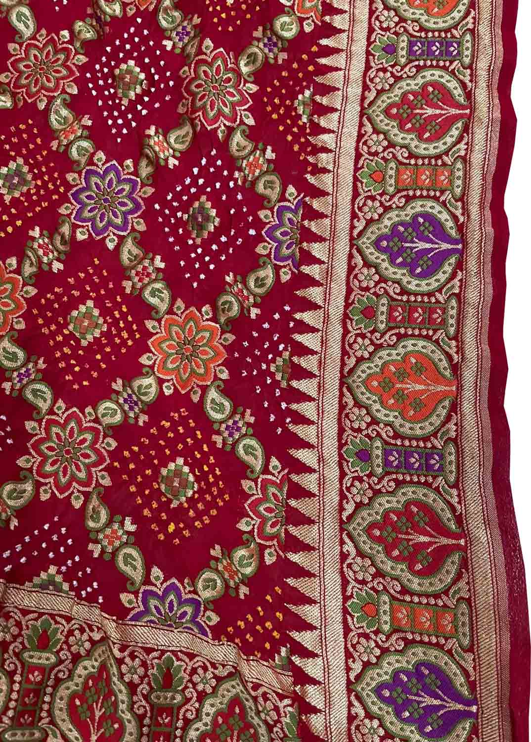 Red Banarasi Bandhani Pure Georgette Dupatta - Luxurion World