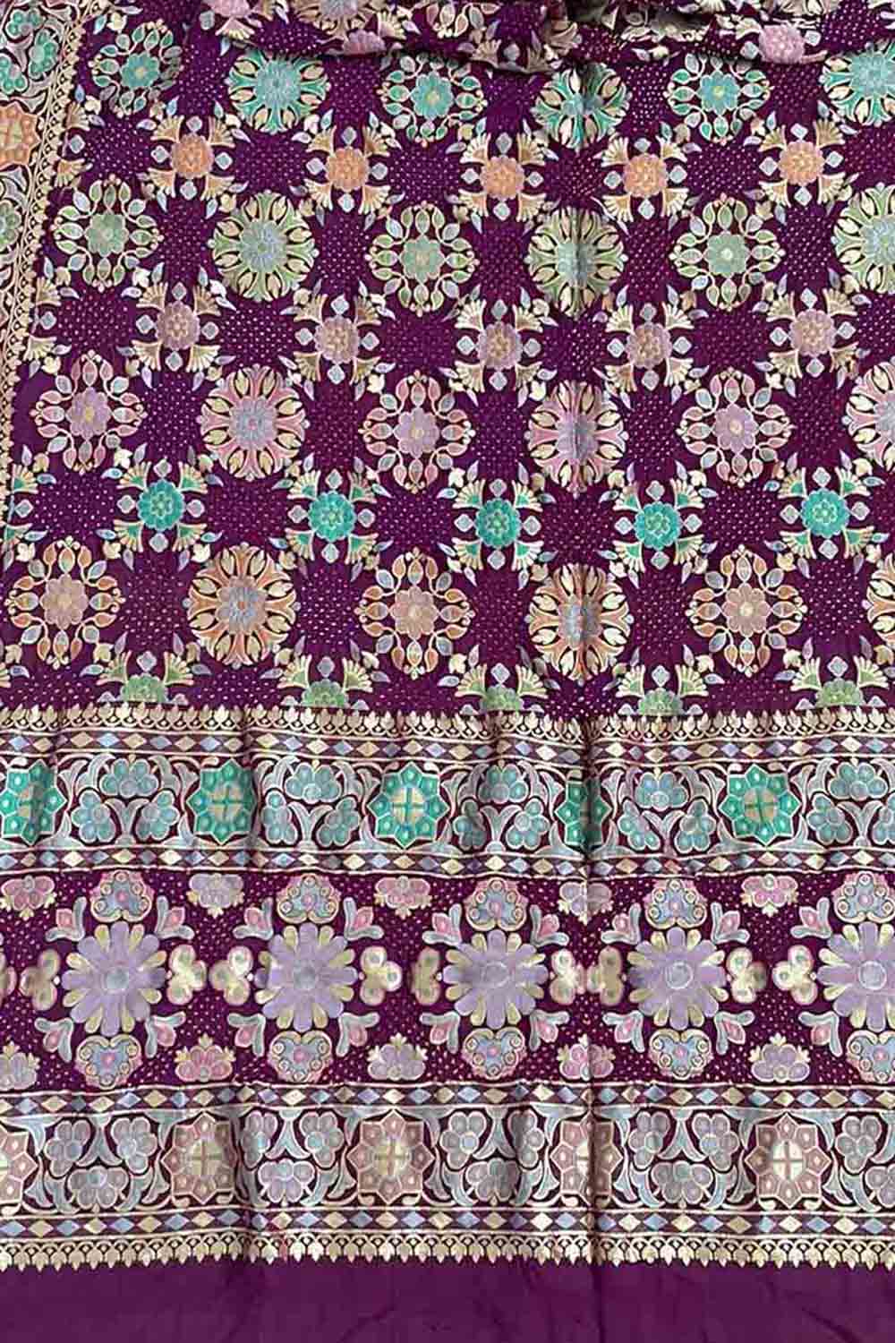 Purple Banarasi Bandhani Pure Georgette Dupatta - Luxurion World