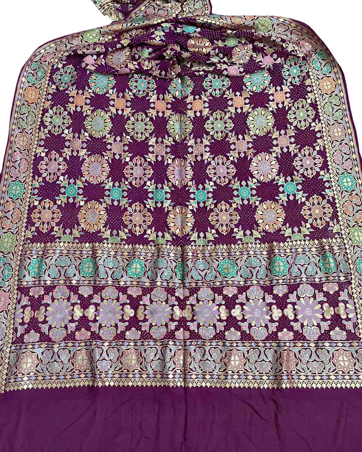 Purple Banarasi Bandhani Pure Georgette Dupatta - Luxurion World