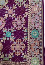 Purple Banarasi Bandhani Pure Georgette Dupatta - Luxurion World