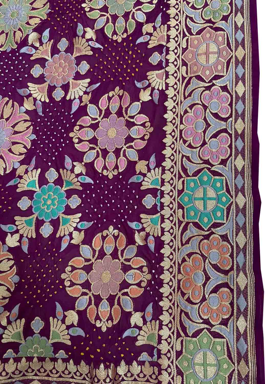Purple Banarasi Bandhani Pure Georgette Dupatta - Luxurion World