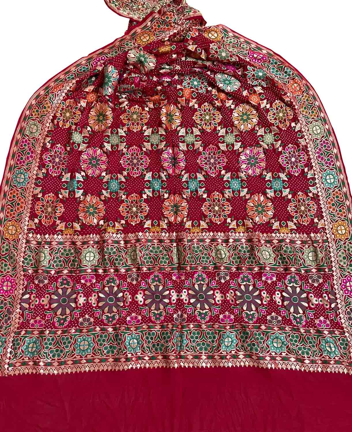 Red Banarasi Bandhani Pure Georgette Dupatta - Luxurion World