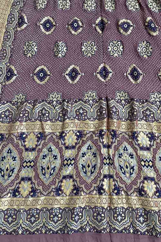 Purple Banarasi Bandhani Pure Georgette Dupatta - Luxurion World