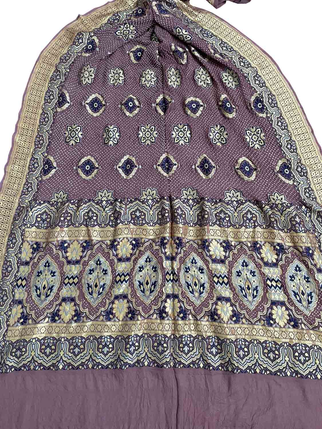 Purple Banarasi Bandhani Pure Georgette Dupatta - Luxurion World