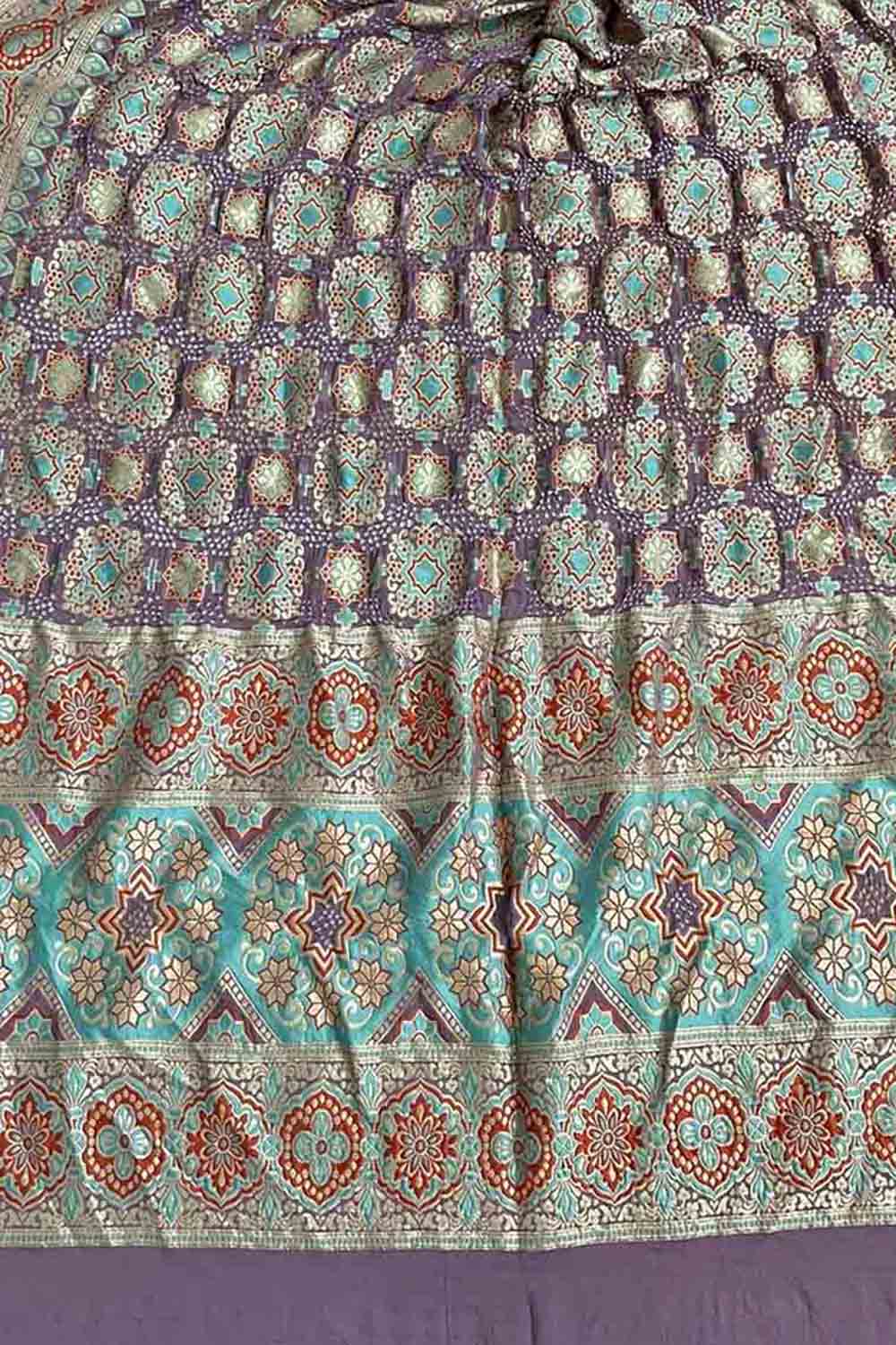 Purple Banarasi Bandhani Pure Georgette Dupatta - Luxurion World