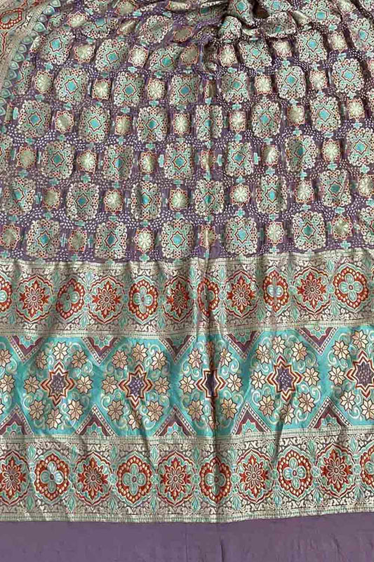 Purple Banarasi Bandhani Pure Georgette Dupatta - Luxurion World