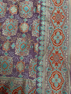 Purple Banarasi Bandhani Pure Georgette Dupatta - Luxurion World