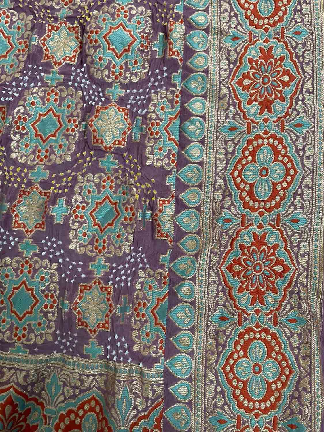 Purple Banarasi Bandhani Pure Georgette Dupatta - Luxurion World