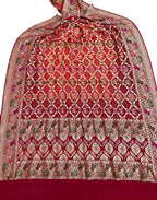Red Banarasi Bandhani Pure Georgette Dupatta - Luxurion World