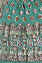 Green Banarasi Bandhani Pure Georgette Dupatta - Luxurion World