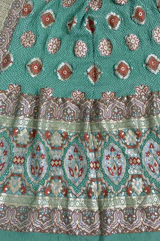 Green Banarasi Bandhani Pure Georgette Dupatta - Luxurion World