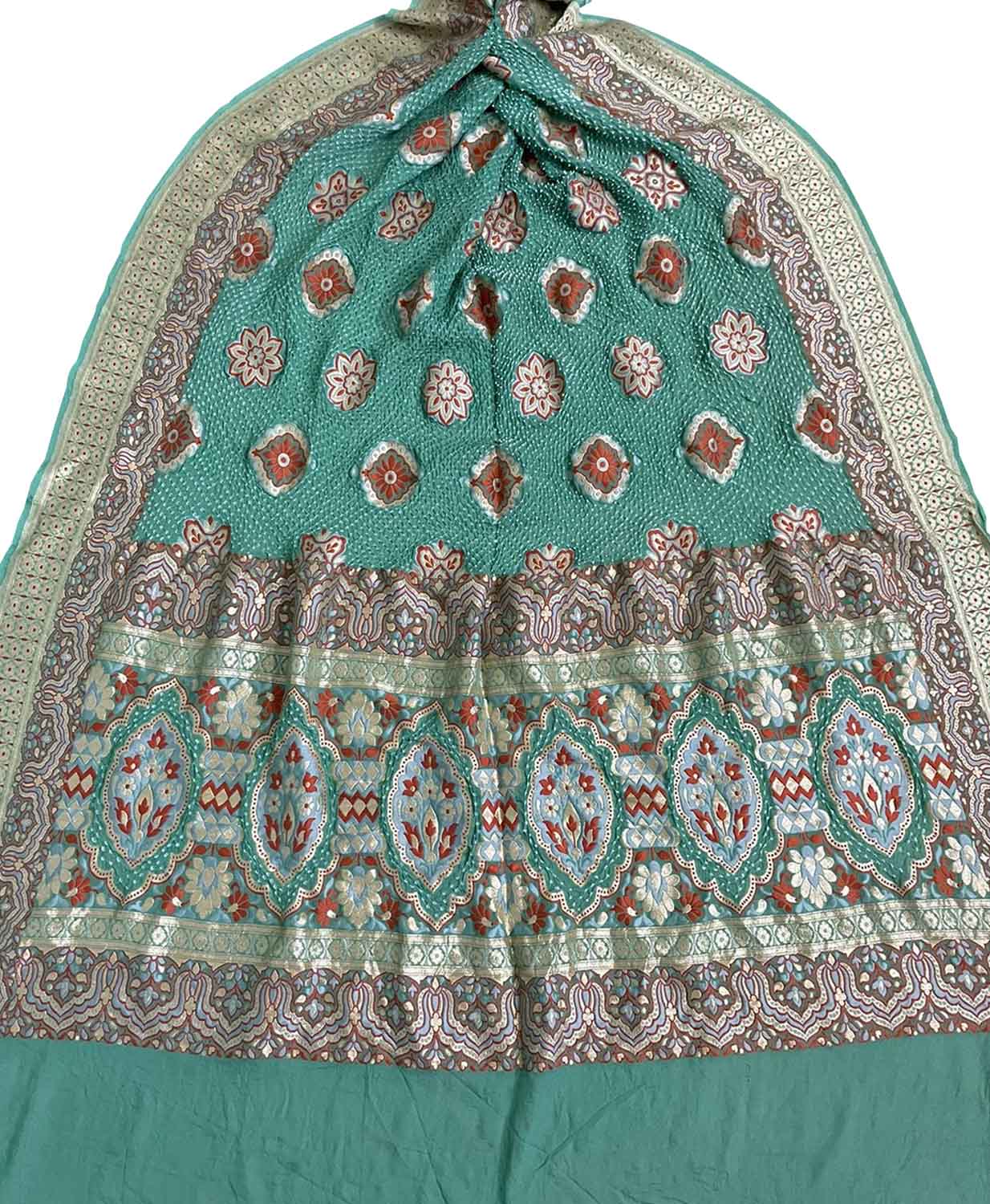 Green Banarasi Bandhani Pure Georgette Dupatta - Luxurion World
