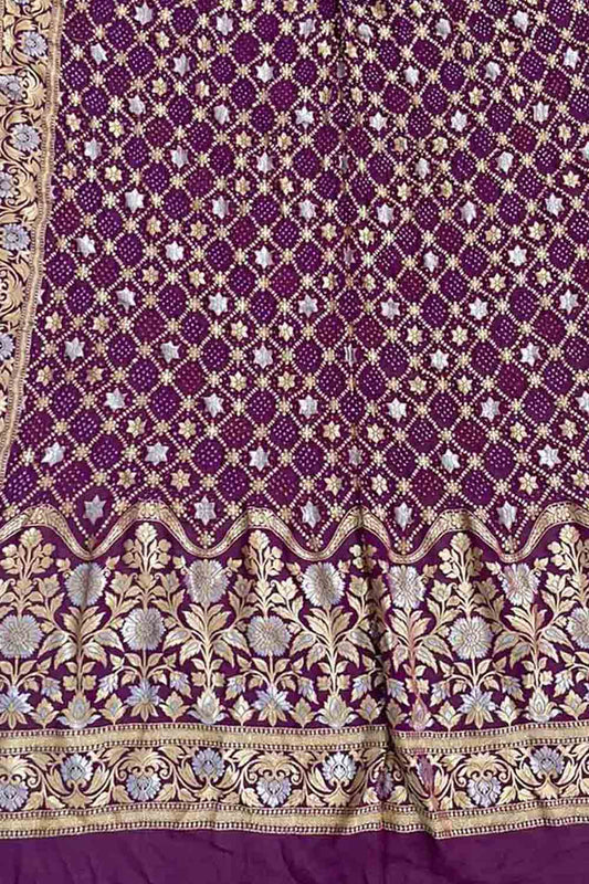 Purple Banarasi Bandhani Pure Georgette Dupatta - Luxurion World