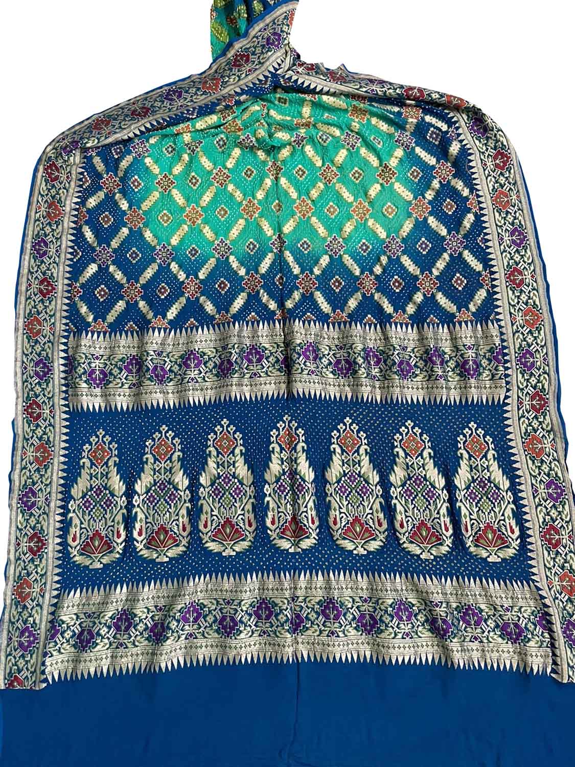 Green And Blue Banarasi Bandhani Pure Georgette Dupatta - Luxurion World