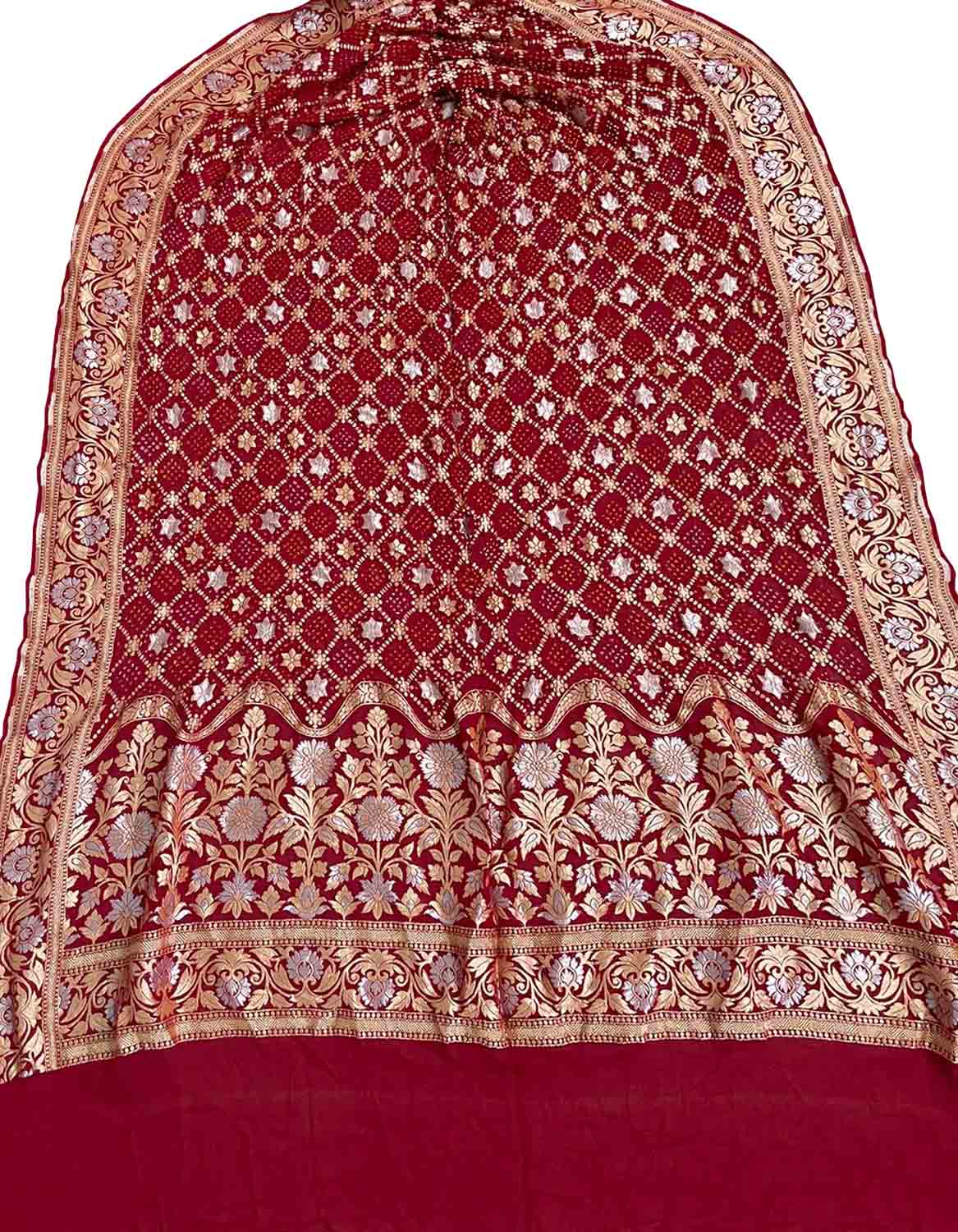Red Banarasi Bandhani Pure Georgette Dupatta - Luxurion World