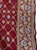 Red Banarasi Bandhani Pure Georgette Dupatta - Luxurion World