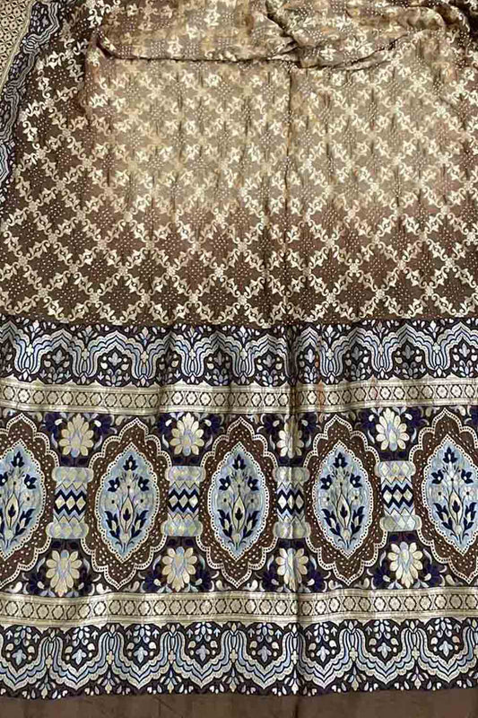 Pastel And Brown Banarasi Bandhani Pure Georgette Dupatta - Luxurion World