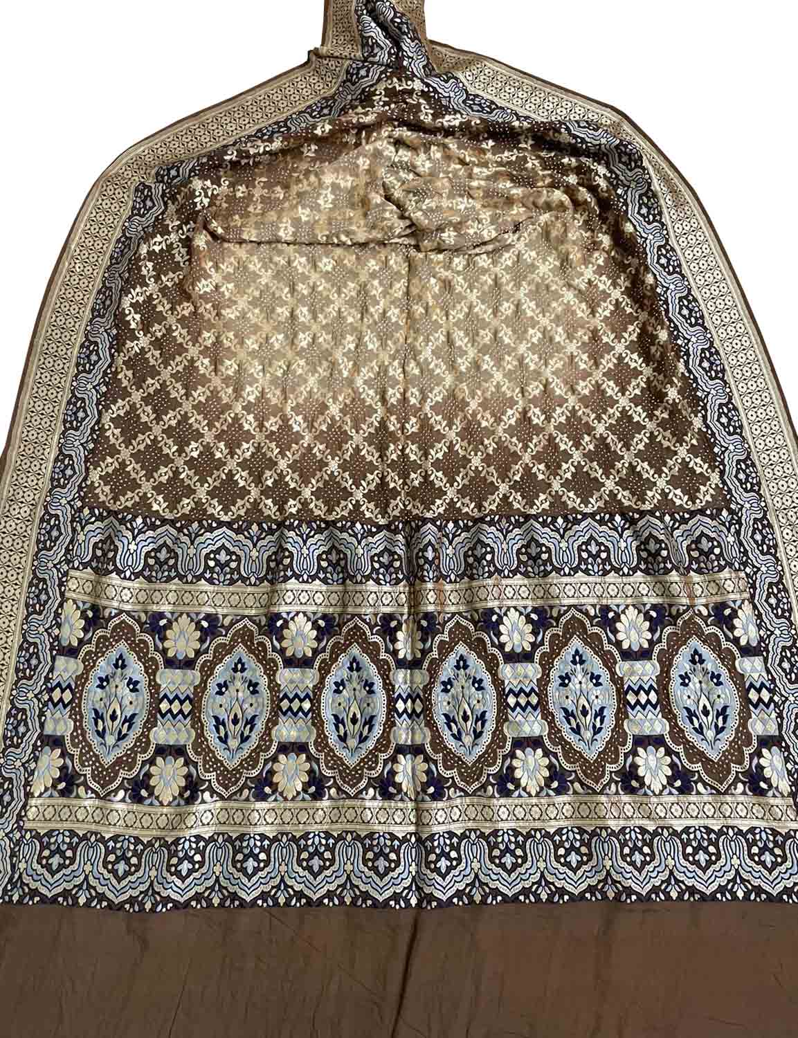 Pastel And Brown Banarasi Bandhani Pure Georgette Dupatta - Luxurion World
